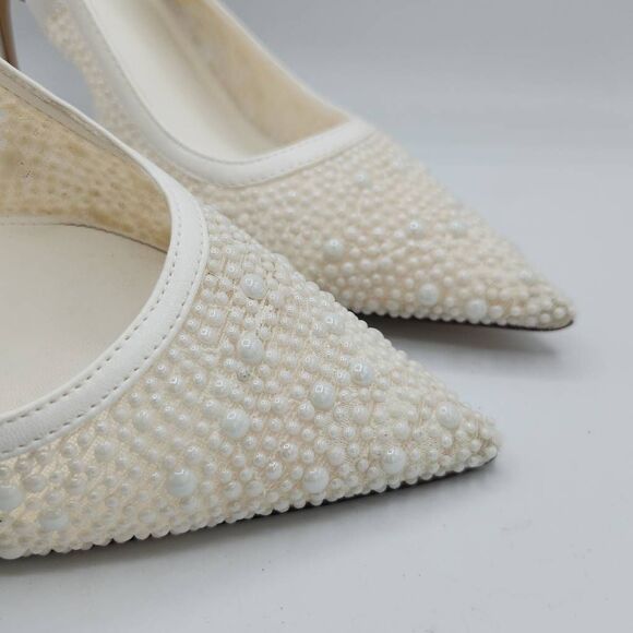 Steve Madden Bri-P White Lace Pearl Slingback Dress Pump Women's 9 With Box - Picture 2 of 12